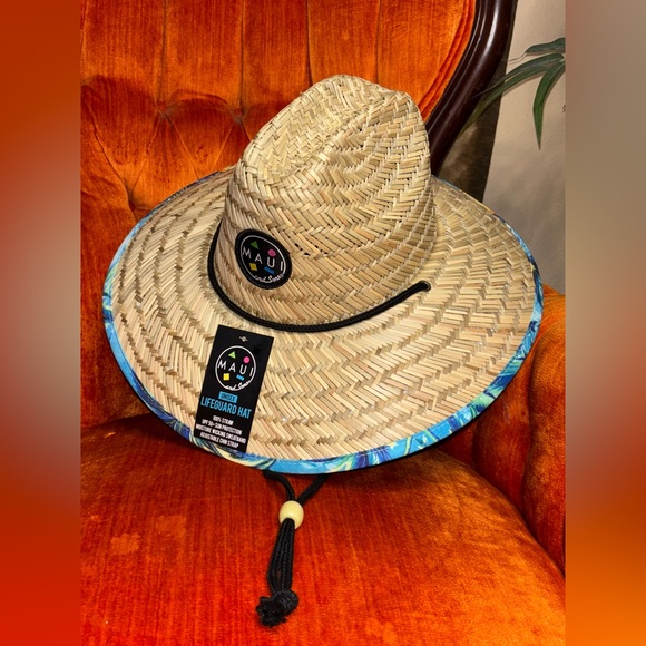 Maui and Son Unisex Lifeguard Straw UPF 50+ Hat, Turquoise /Blue, One Size - Picture 3 of 10
